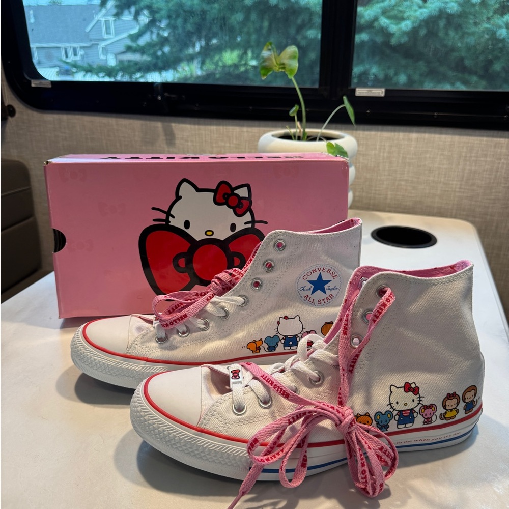 Converse White and Pink Hello Kitty High-Tops